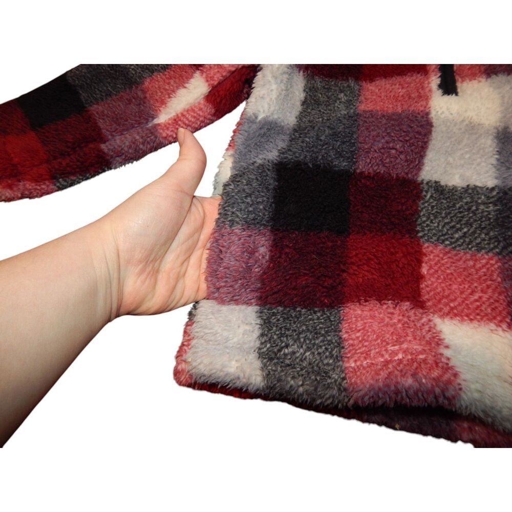 Carter's Toddler Boys 4T Red Black White Buffalo Plaid Fleece 1/4 Zip Pullover - Picture 3 of 4